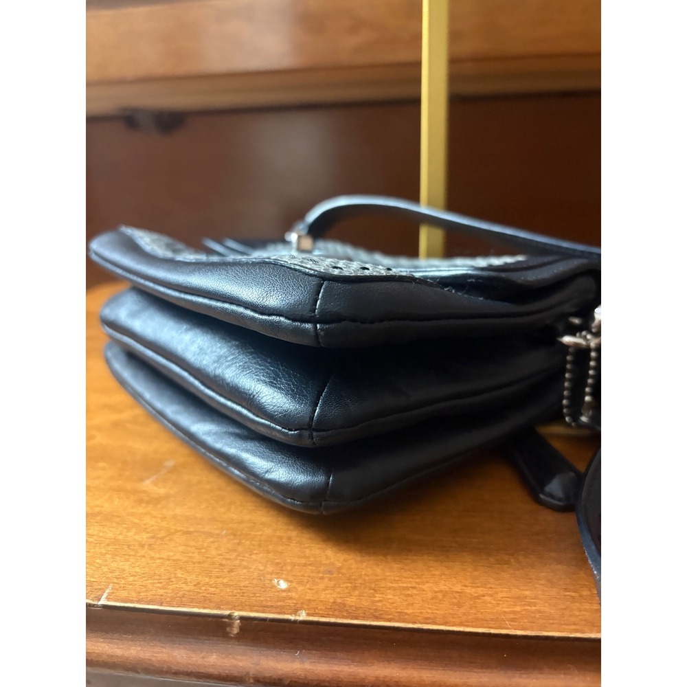 Coach Crossbody Bag Black‎ Leather Grey Python Snakeskin Turnlock Triple Gusset - Picture 4 of 7